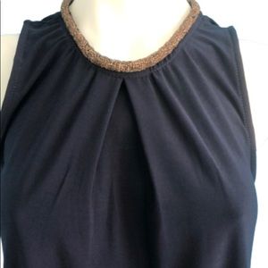 BLUE S NAVY BLUE TANK TOP•BEADED COLLAR TRIM•BACK CUTOUT WITH TIE AT NECK•sz M